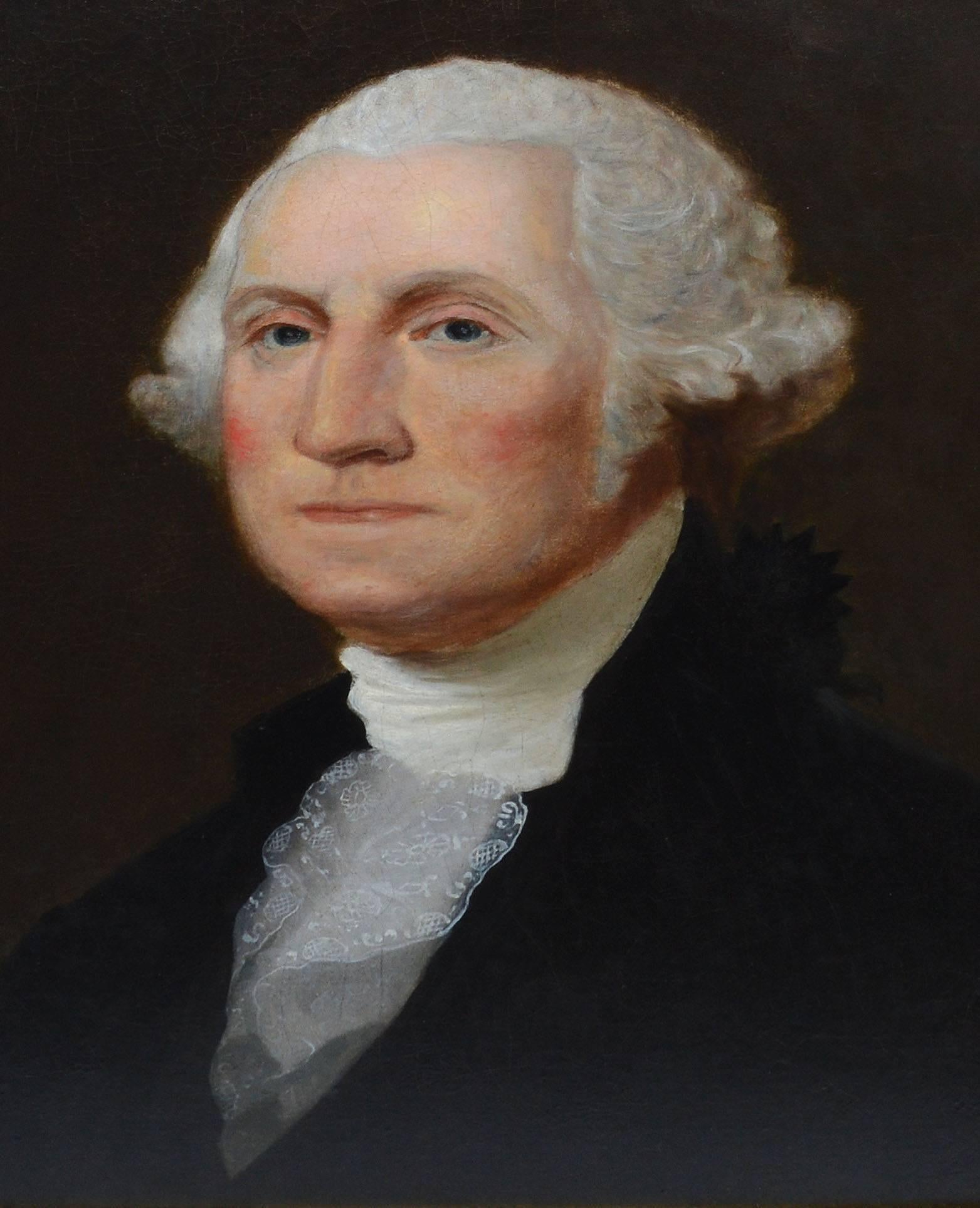 19th Century American school portrait of George Washington.  Oil on canvas, circa 1880.  Unsigned.  Displayed in a giltwood frame.  Image size, 21