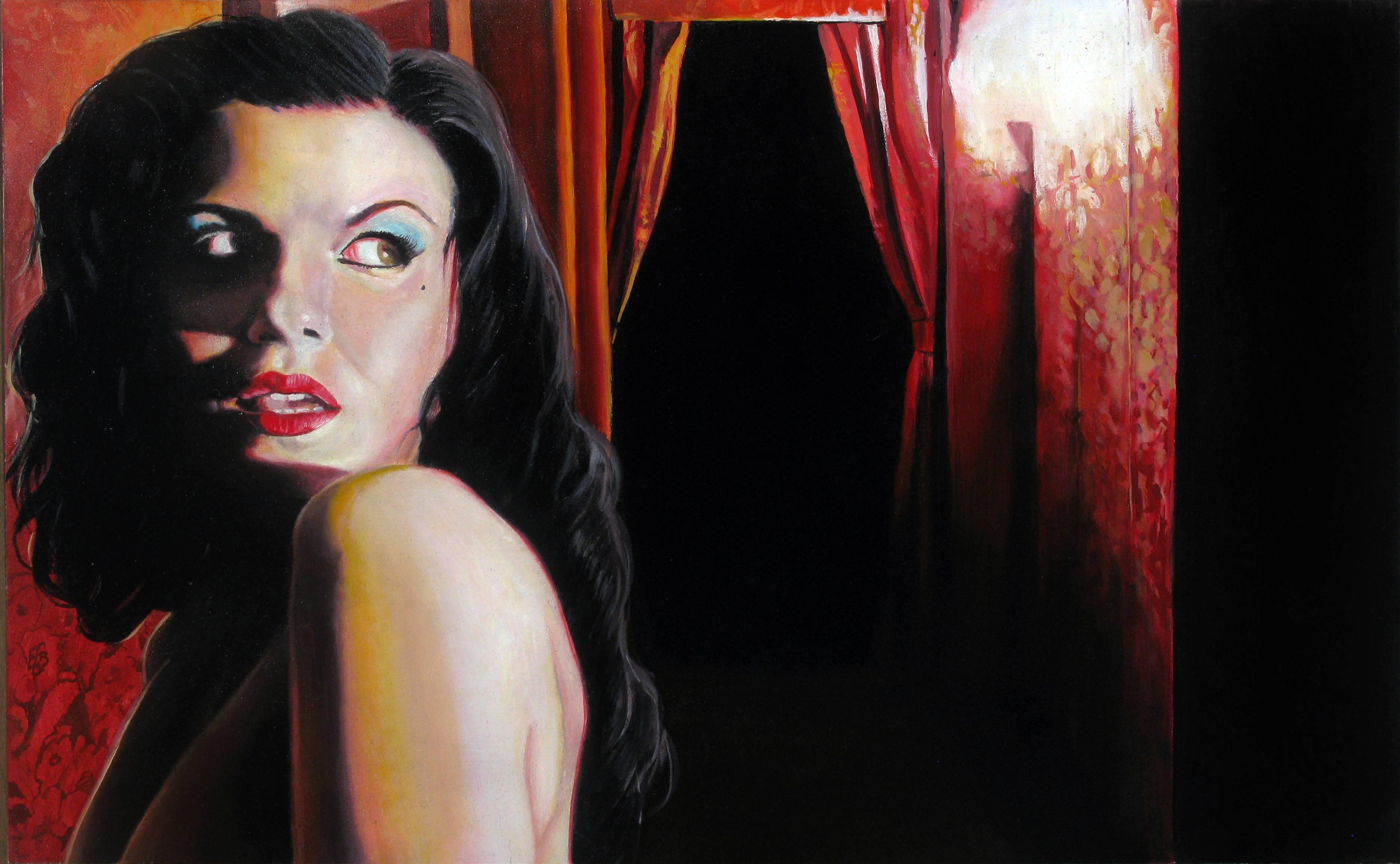 Un dipinto originale a olio su legno dell'artista americano contemporaneo Bruce Adams.  Quest'opera è attualmente esposta nella mostra 