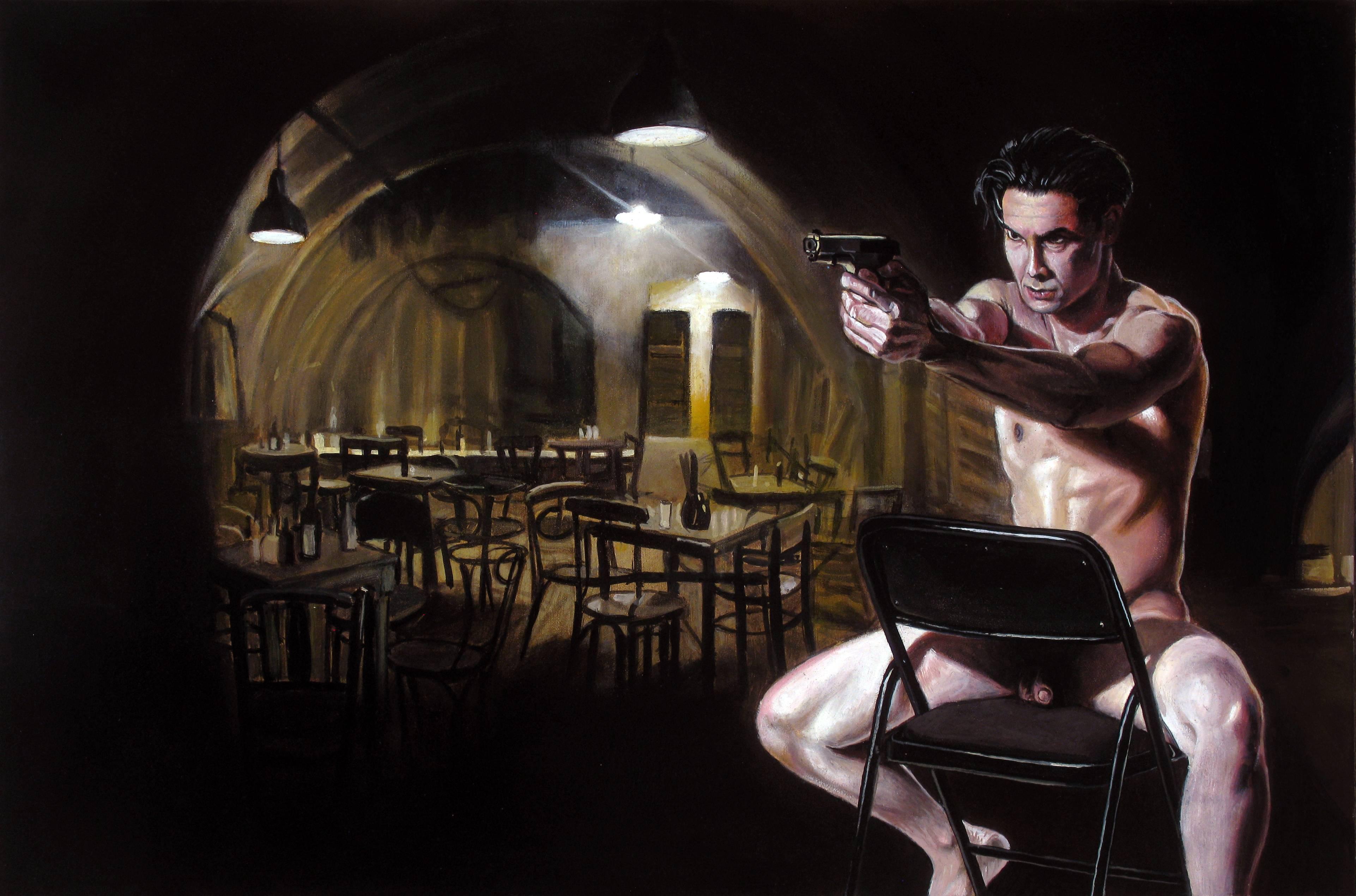 Untitled 37 (Gun Sequence) - Photorealist Painting by Bruce Adams