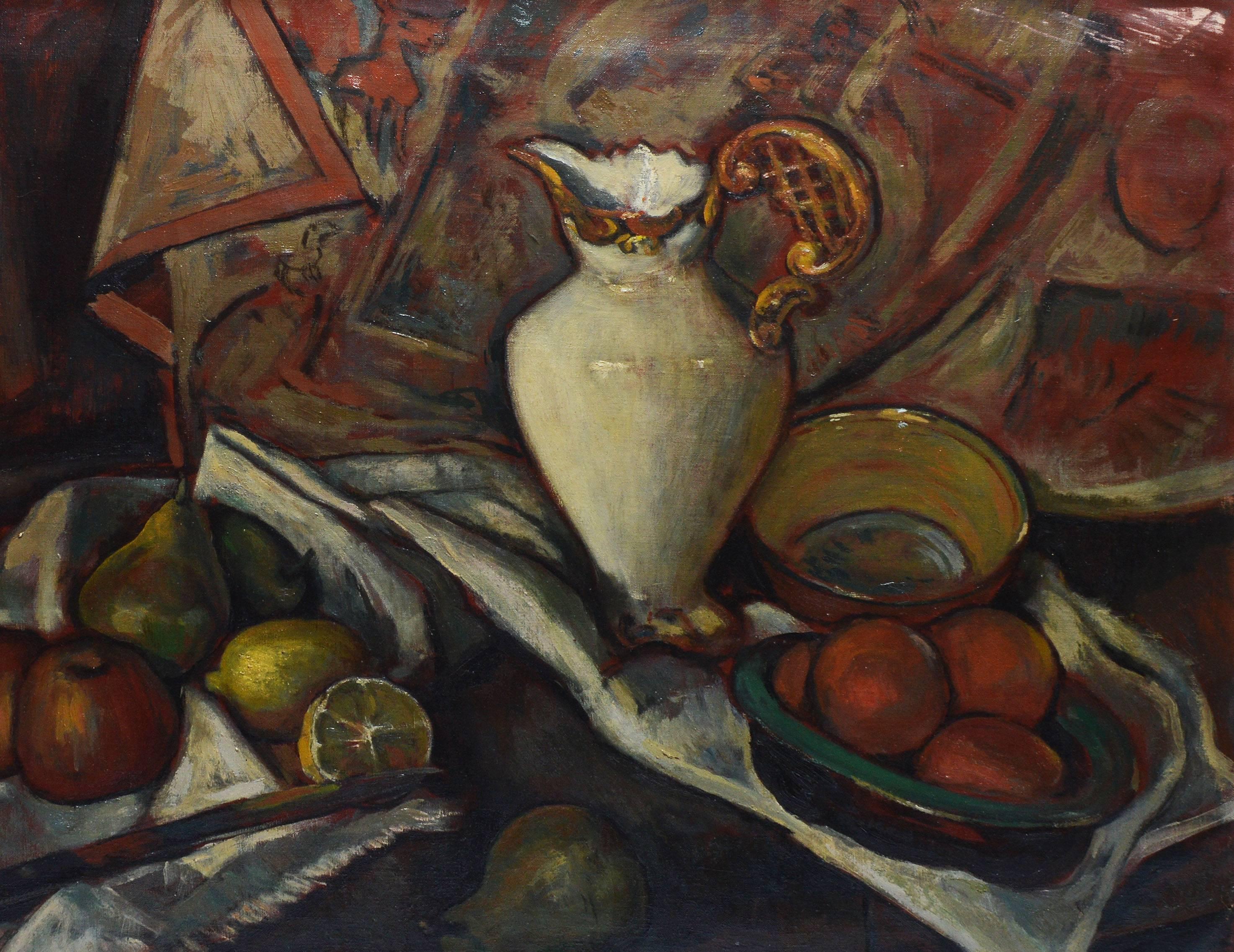 Modernist still life of fruit by Leo Quanchi  (1892 - 1974).  Oil on canvas, circa 1930.  Signed lower right, 