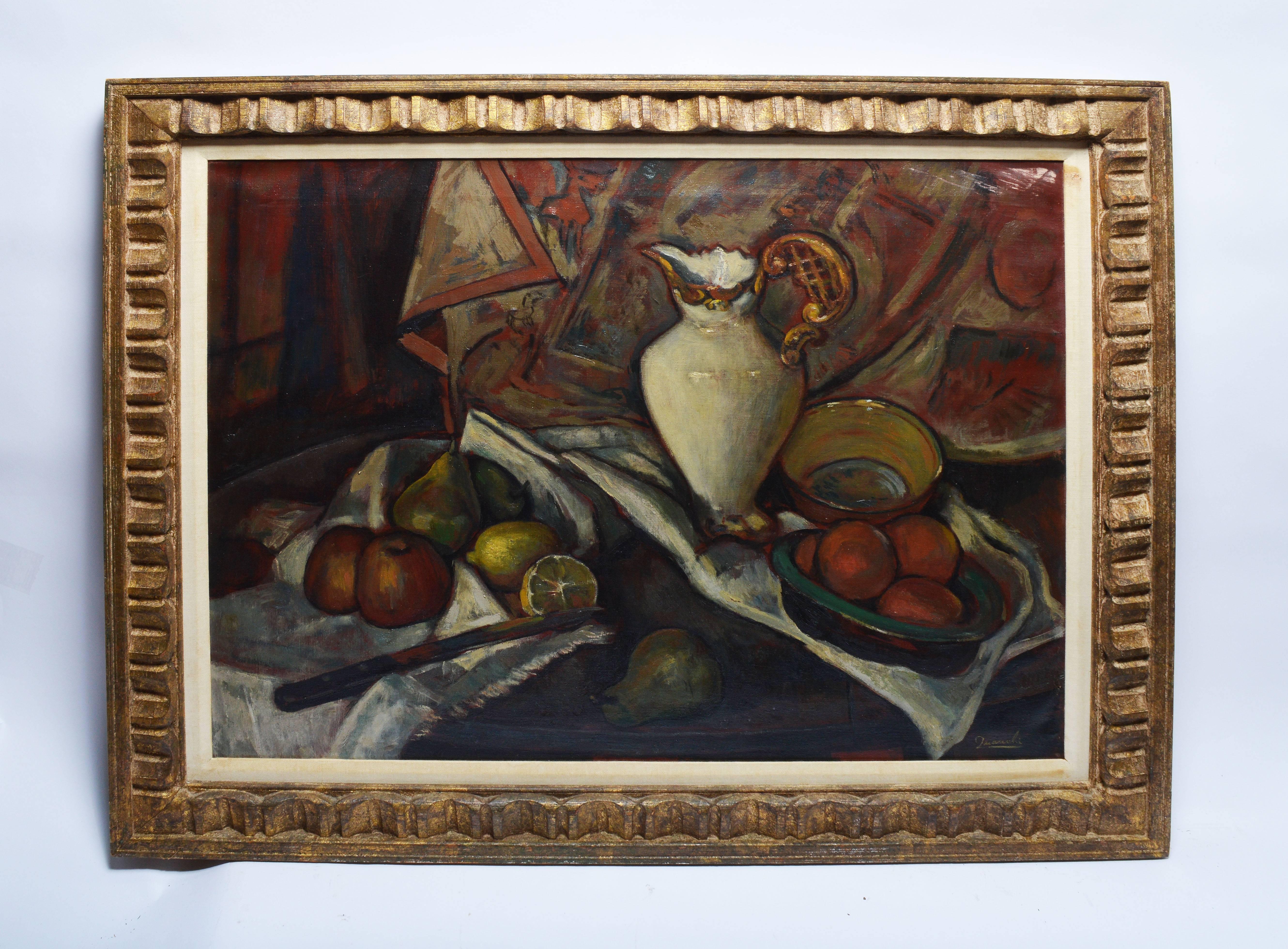 Modernist Kitchen Still Life with Fruit by Leo Quanchi - Painting by Leo William Quanchi