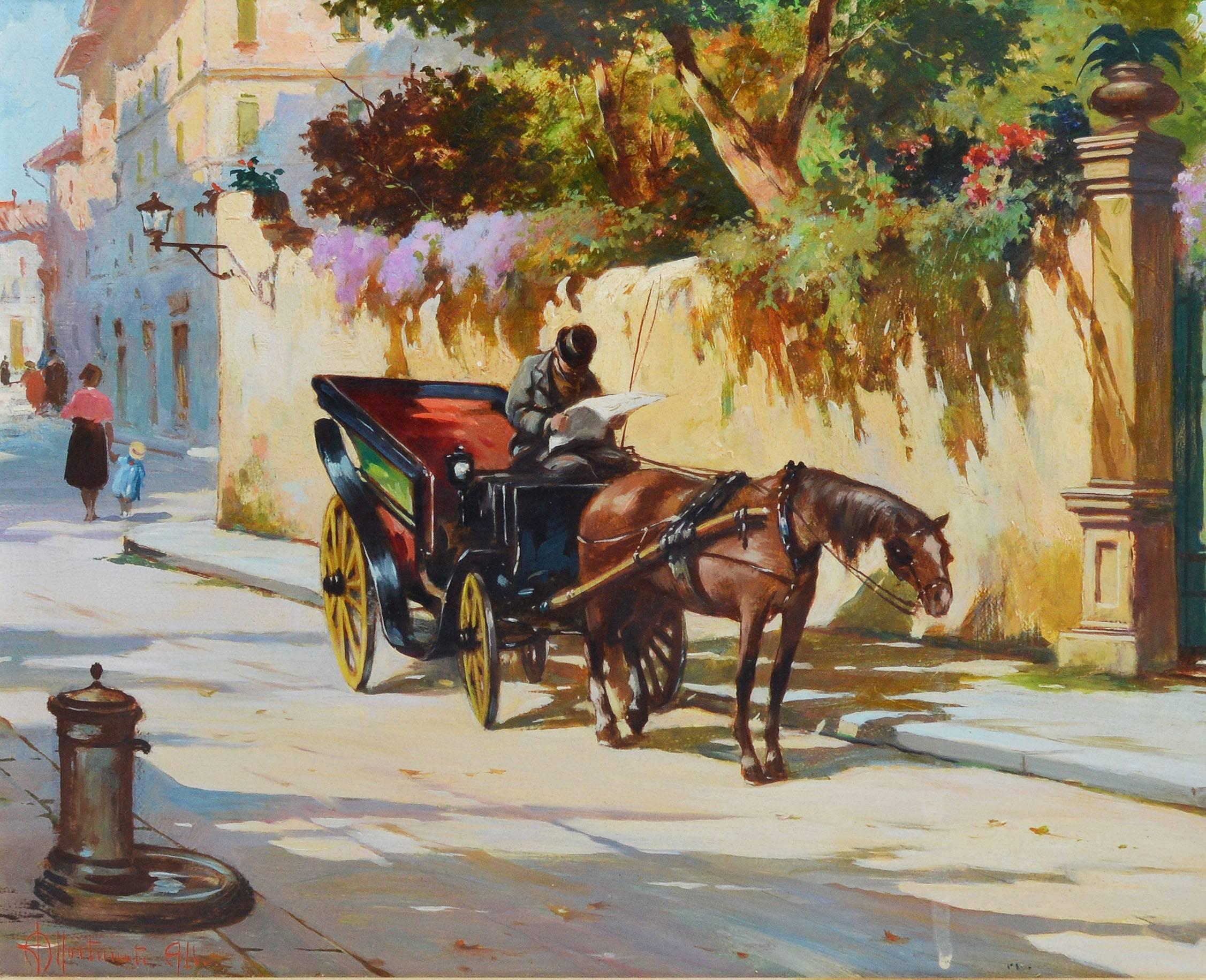 Italian Street view with a Horse Drawn Carriage by Aldo Affortunati 1