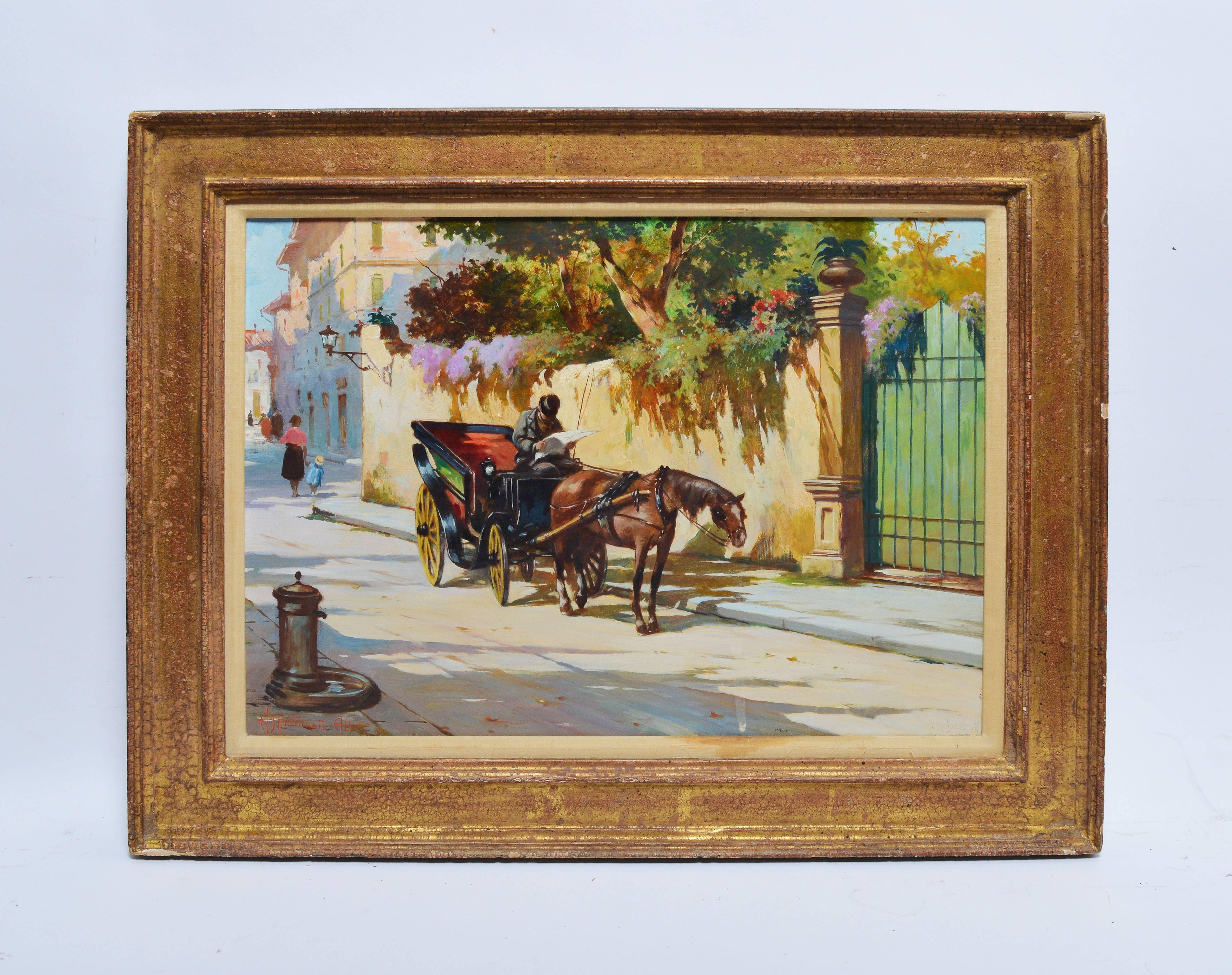 Impressionist view of an Italian city by Aldo Affortunati  (1906 - 1991).  Oil on canvas, circa 1940.  Signed lower left, 