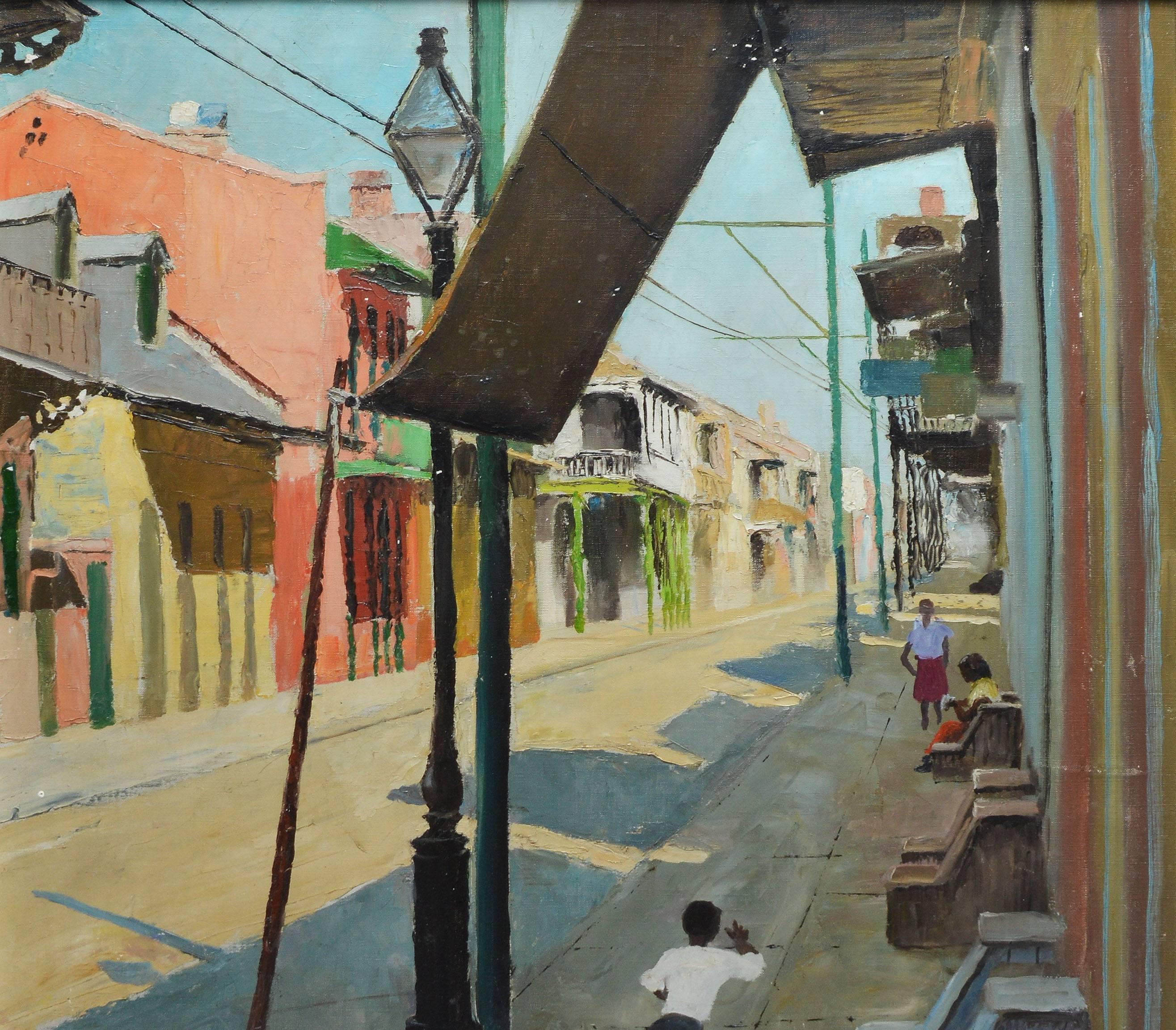 Large Modernist View of the French Quarter New Orleans by Peter Hayward - Impressionist Painting by Peter Hayward artist