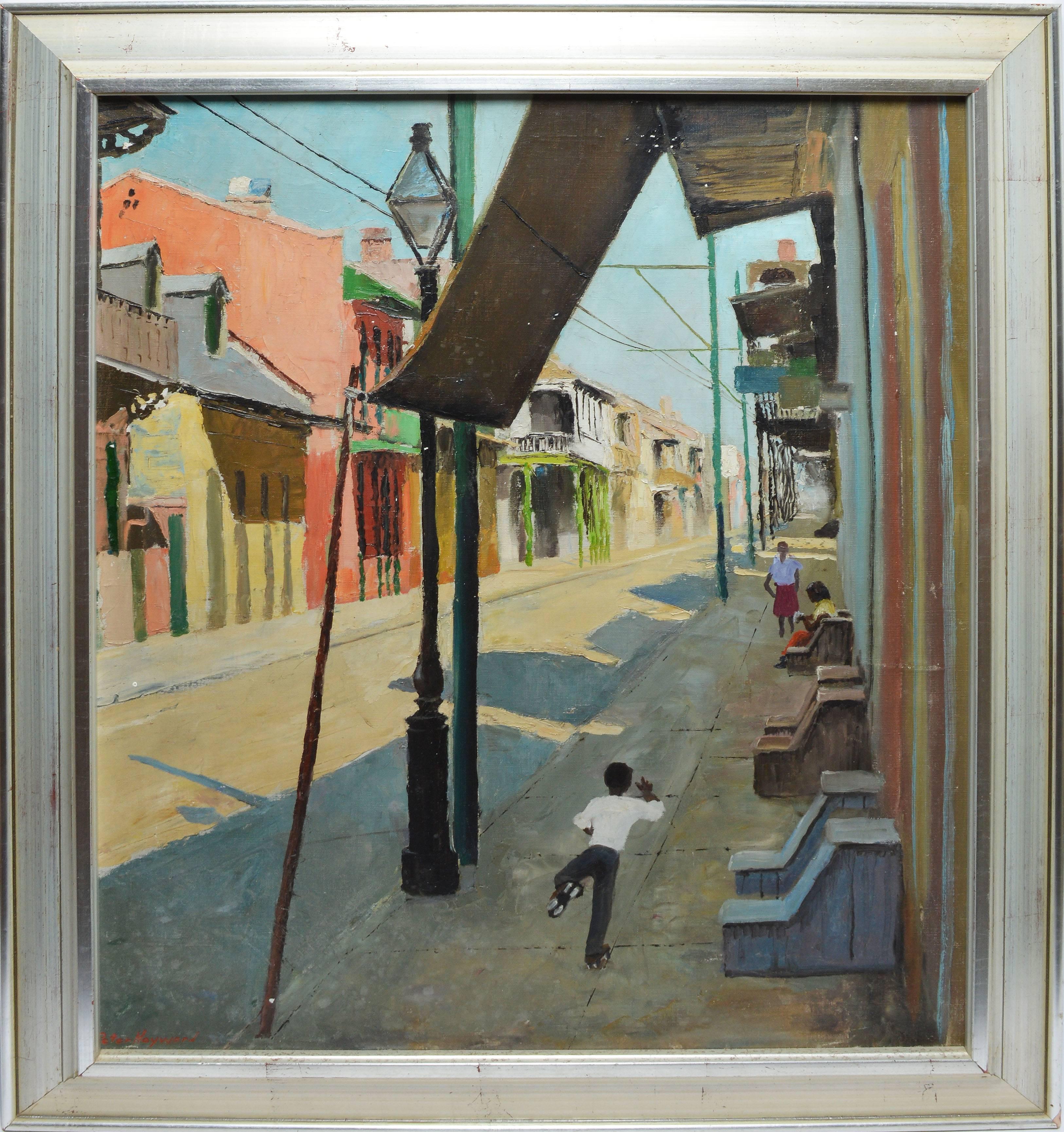 Peter Hayward artist Landscape Painting - Large Modernist View of the French Quarter New Orleans by Peter Hayward