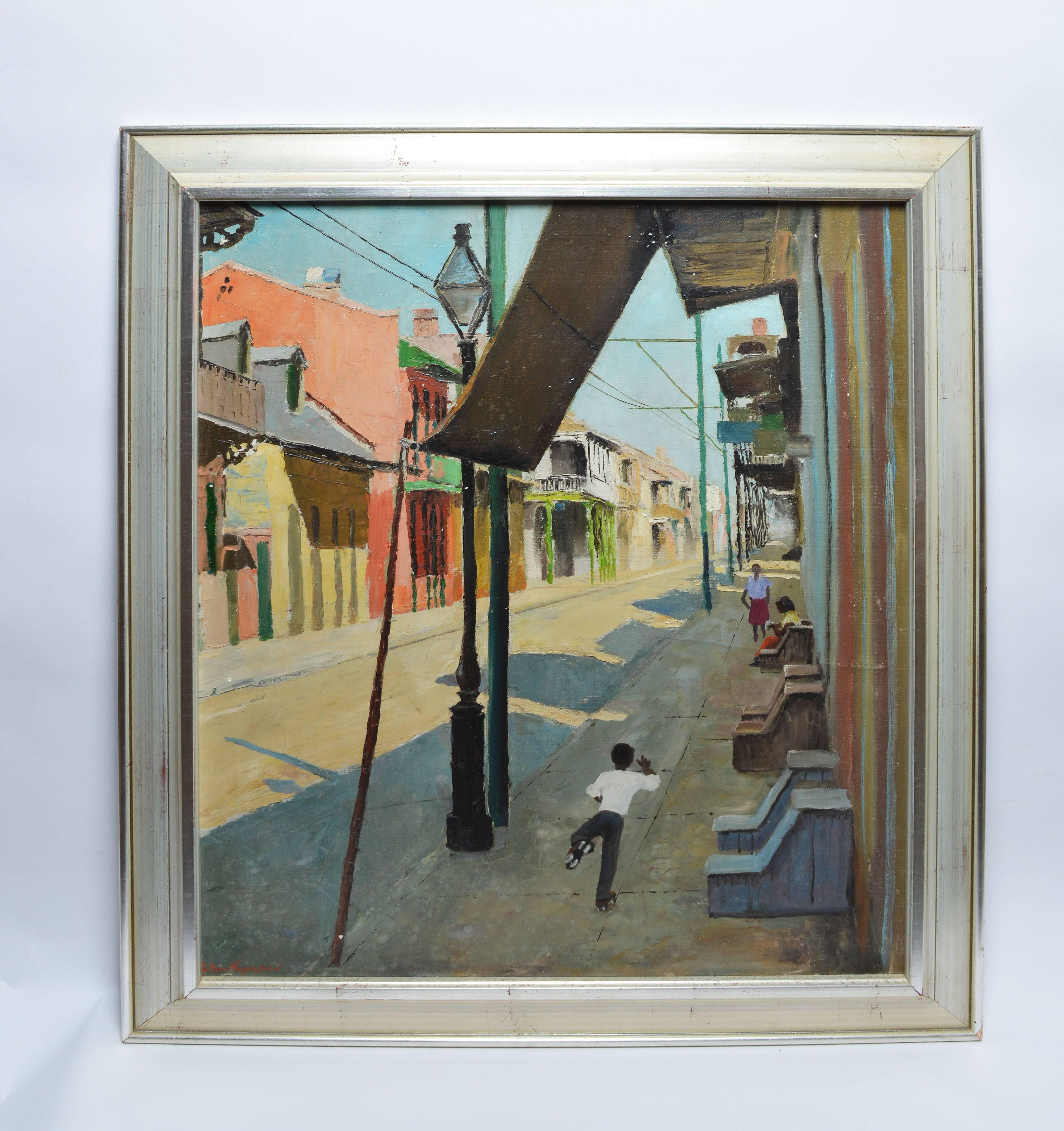 Large Modernist View of the French Quarter New Orleans by Peter Hayward - Painting by Peter Hayward artist