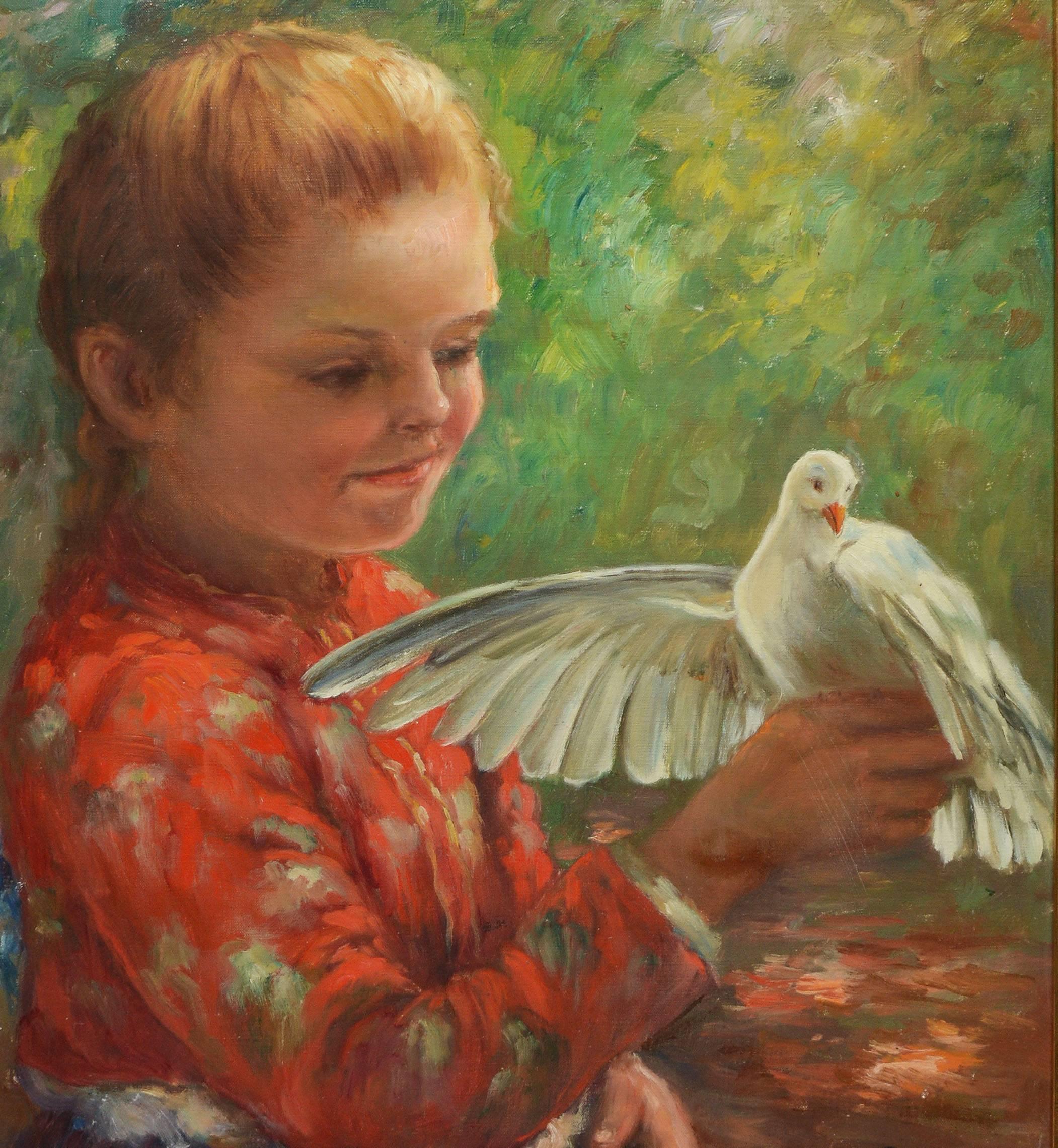 girl with dove painting