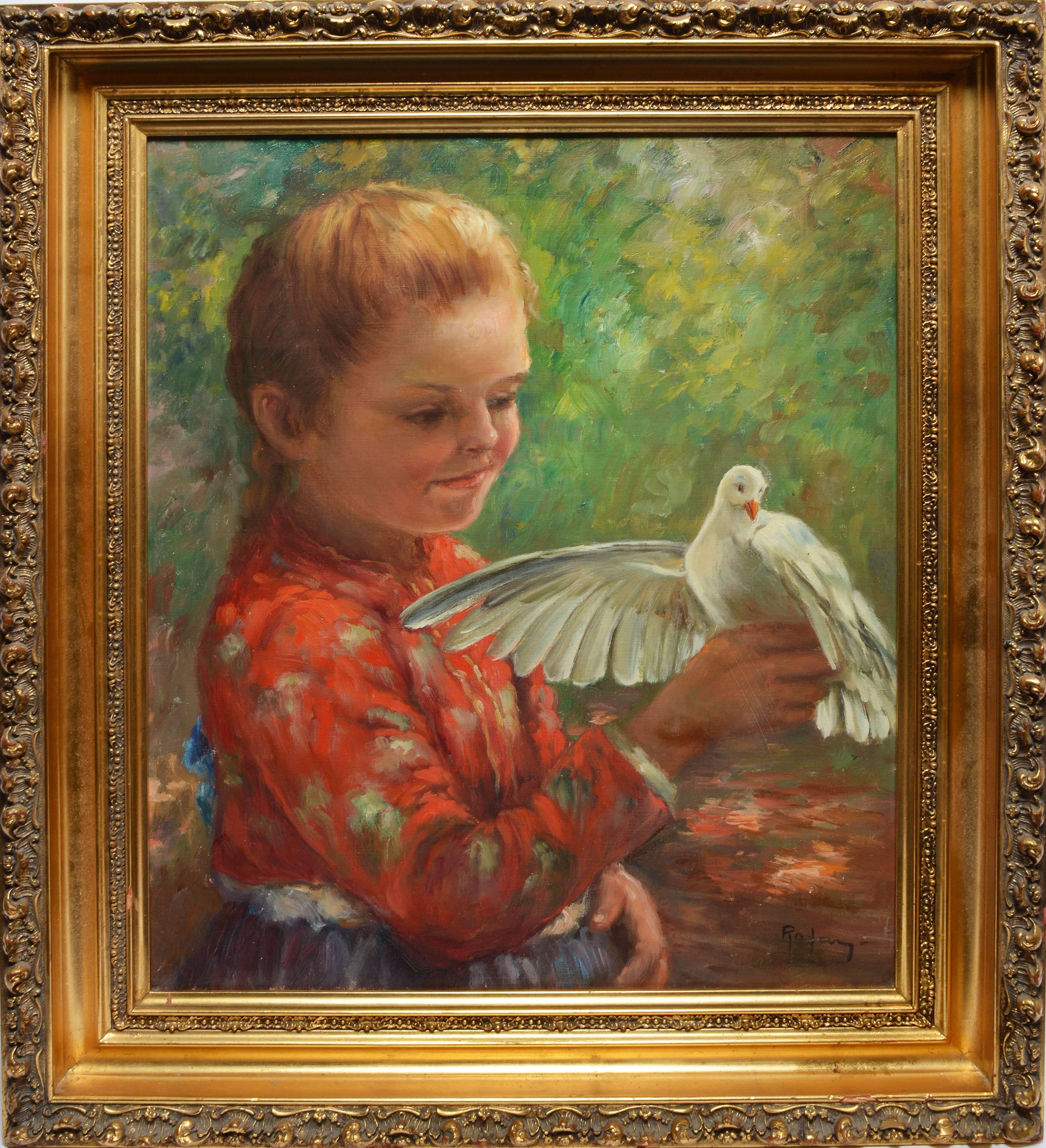 Unknown Portrait Painting - Portrait of a Young Girl with a Dove
