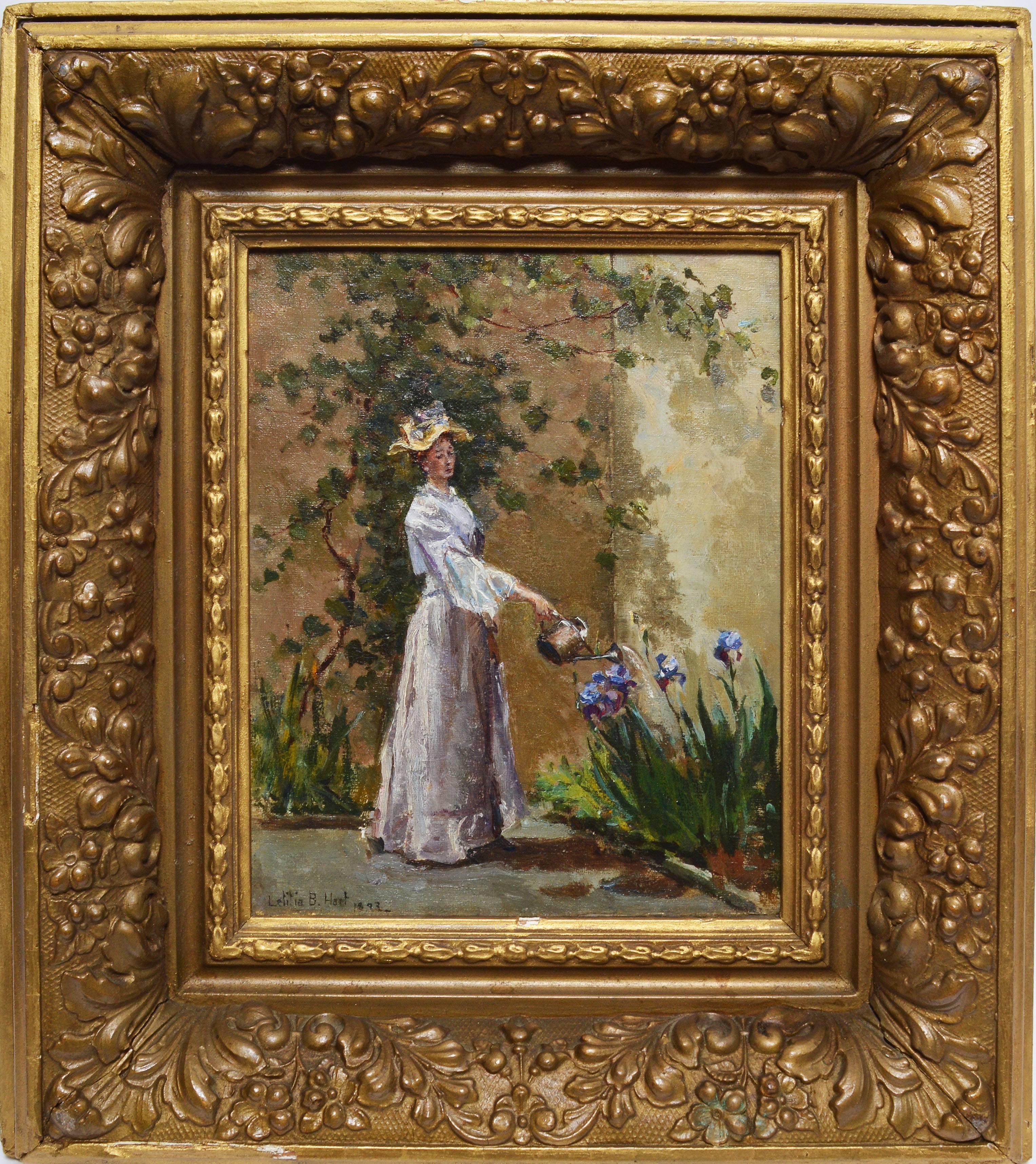 Letitia Bonnet Hart  Portrait Painting - Watering the Flowers by Letitia Bonnet Hart