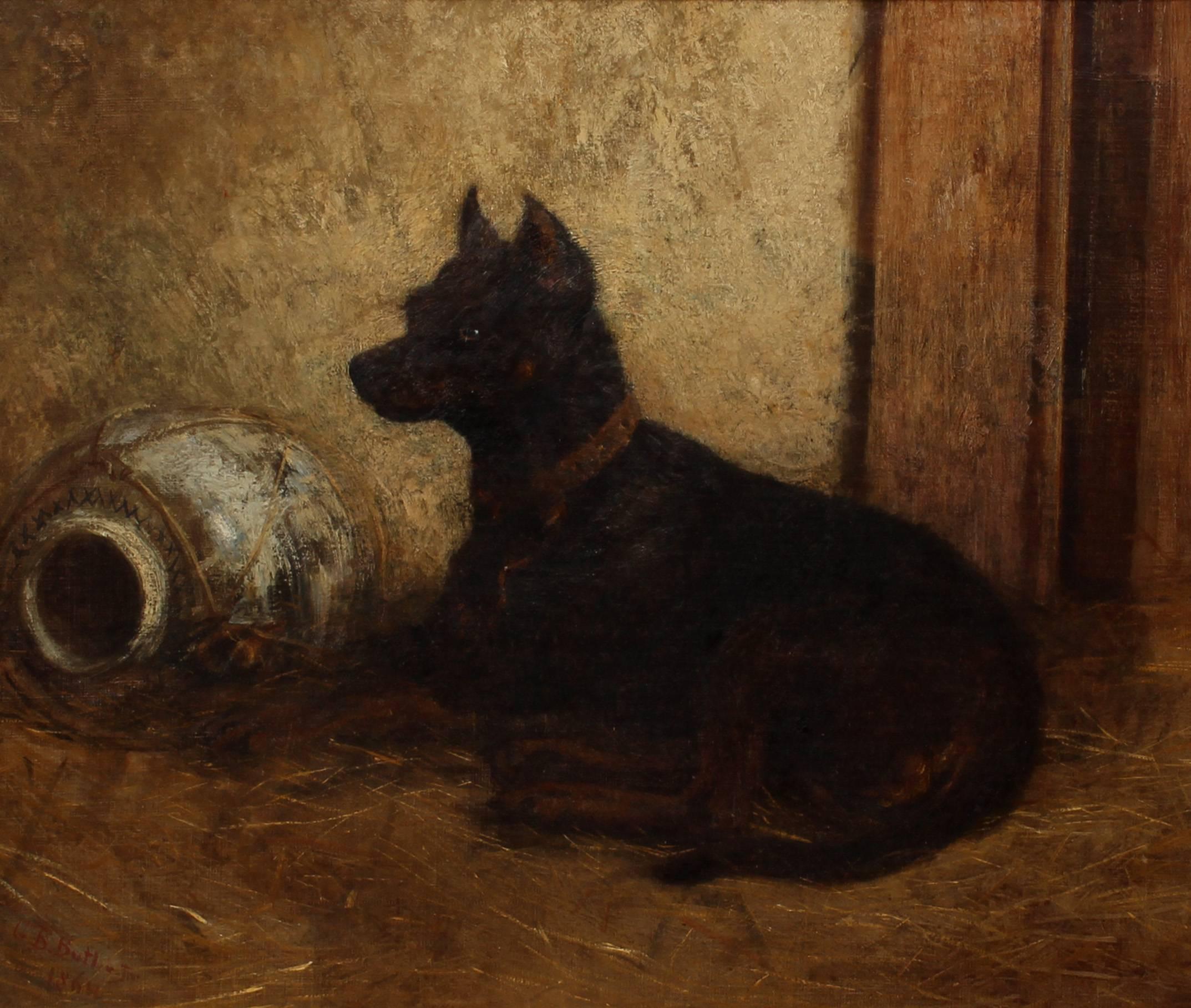 Portrait of a Dog and Waterjug - Painting by George Bernard Butler, Jr.