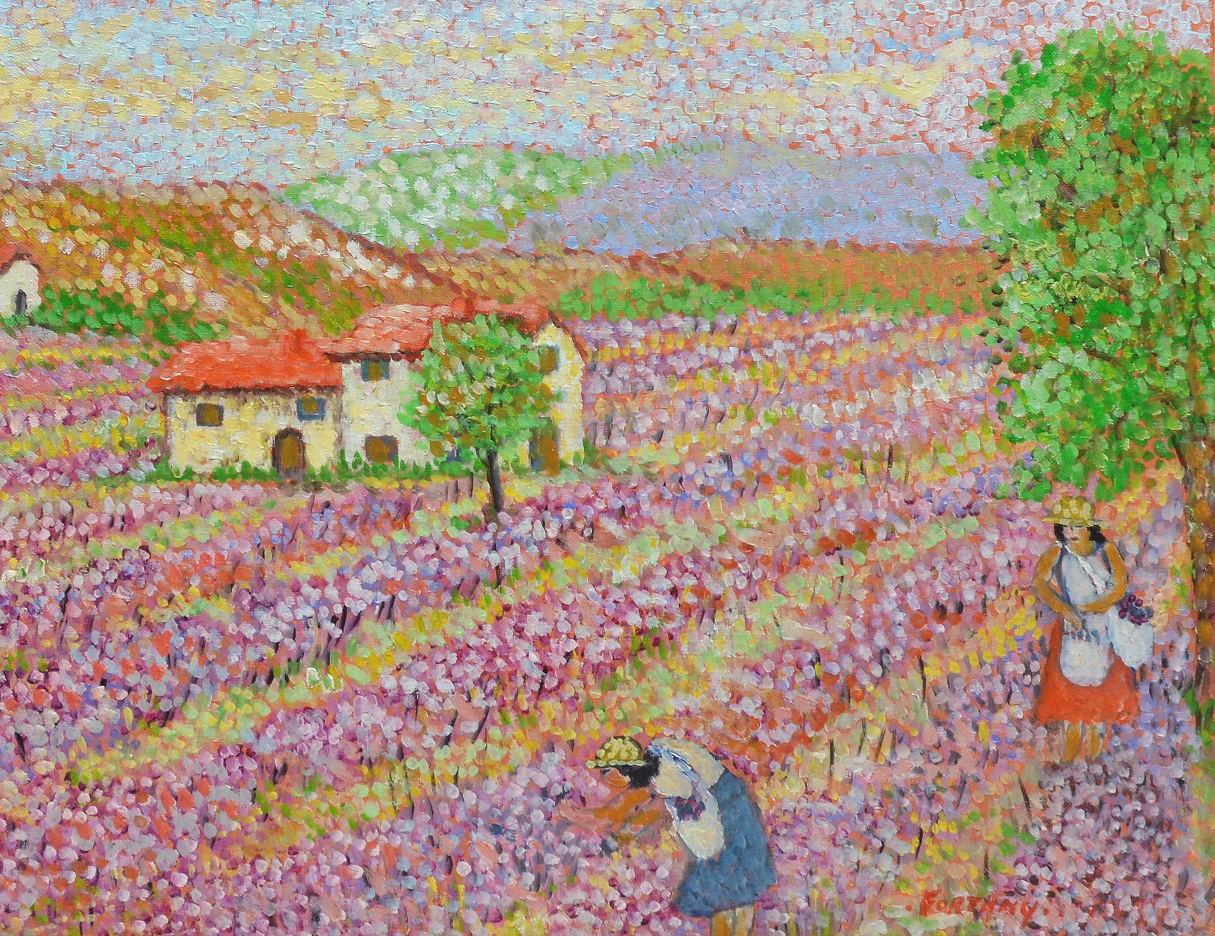 Pointillist French Flower Landscape by Lucia Fortuny 1