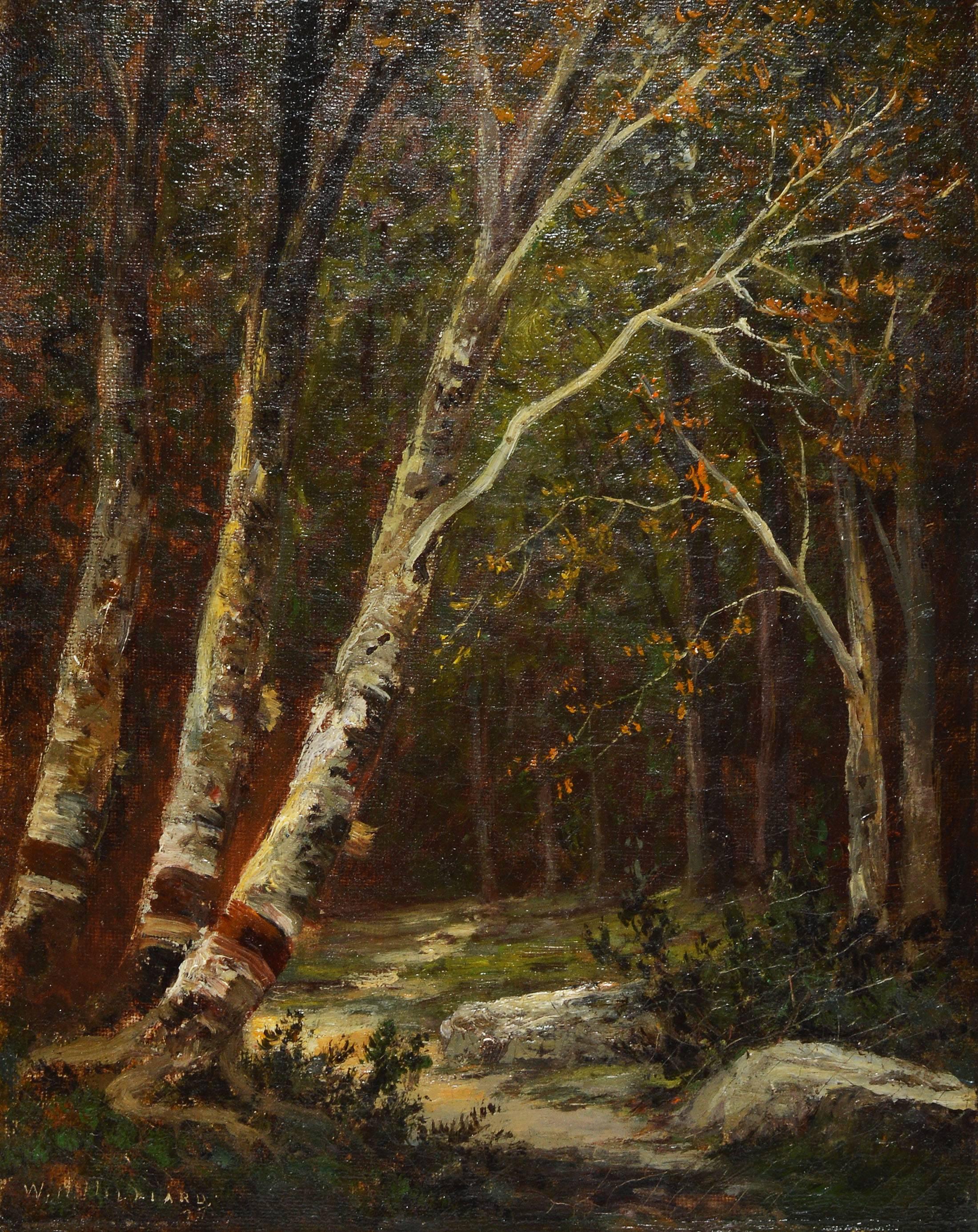 Hudson River School Forest Landscape by William Hilliard - Brown Landscape Painting by William Henry Hilliard