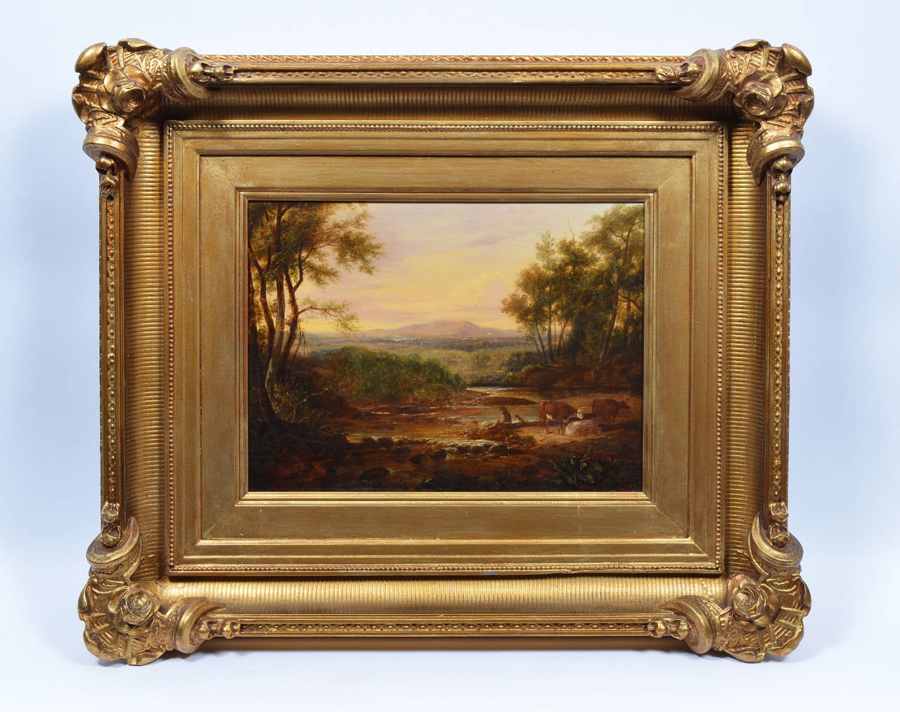 Hudson River School Sunset Landscape circa 1850 - Painting by Unknown