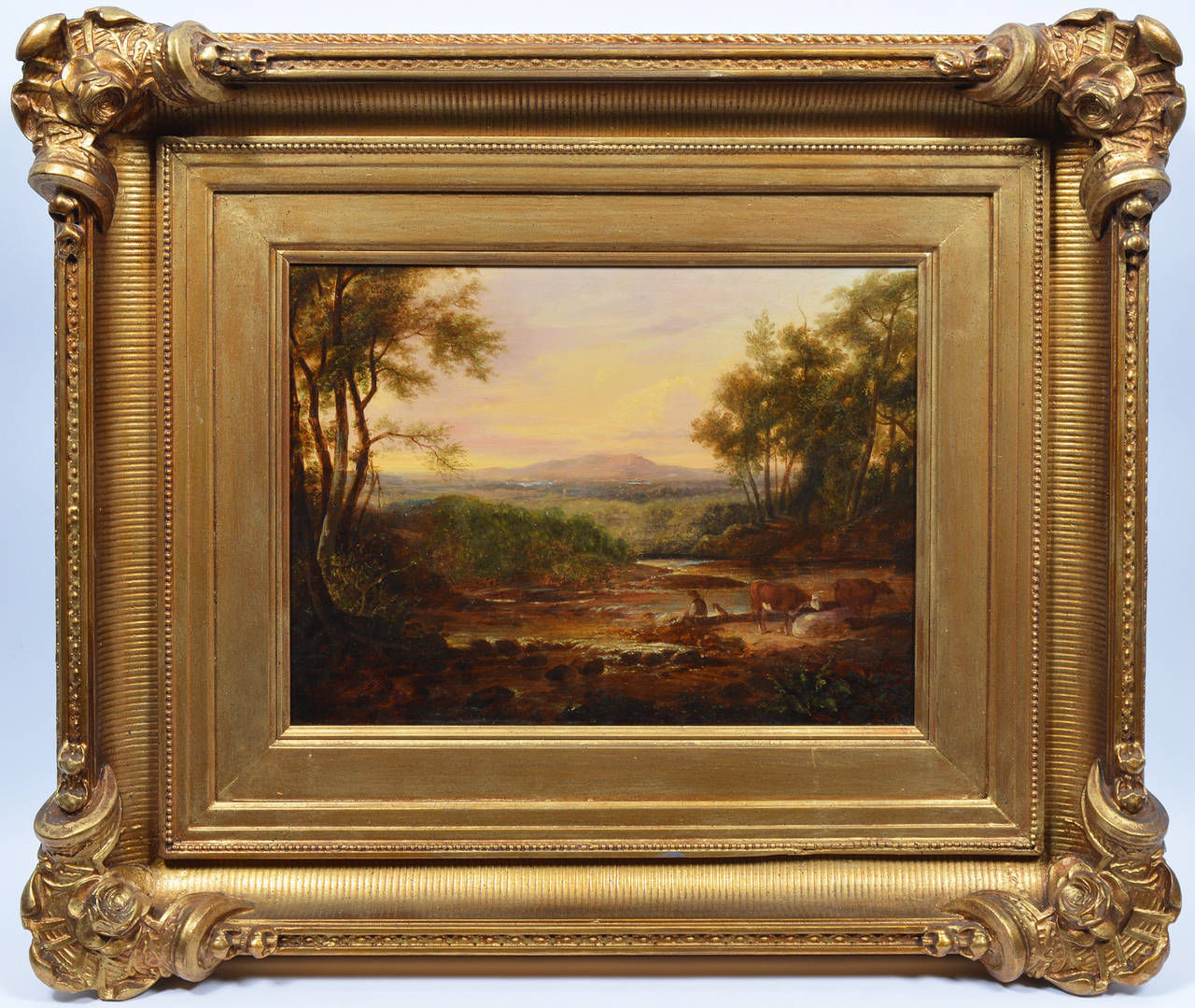 Unknown Landscape Painting - Hudson River School Sunset Landscape circa 1850