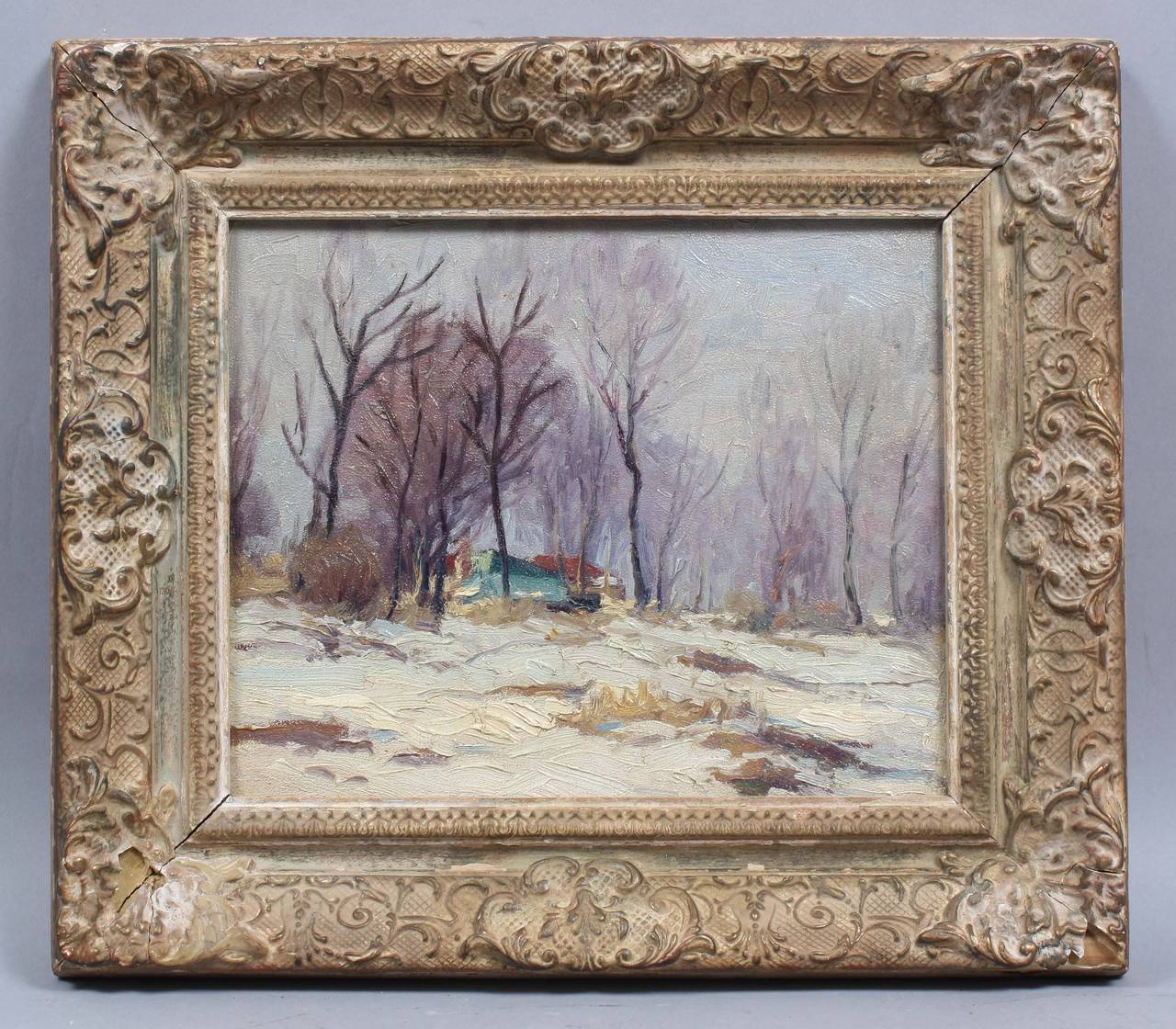 Country Home in Winter - Painting by George Renouard