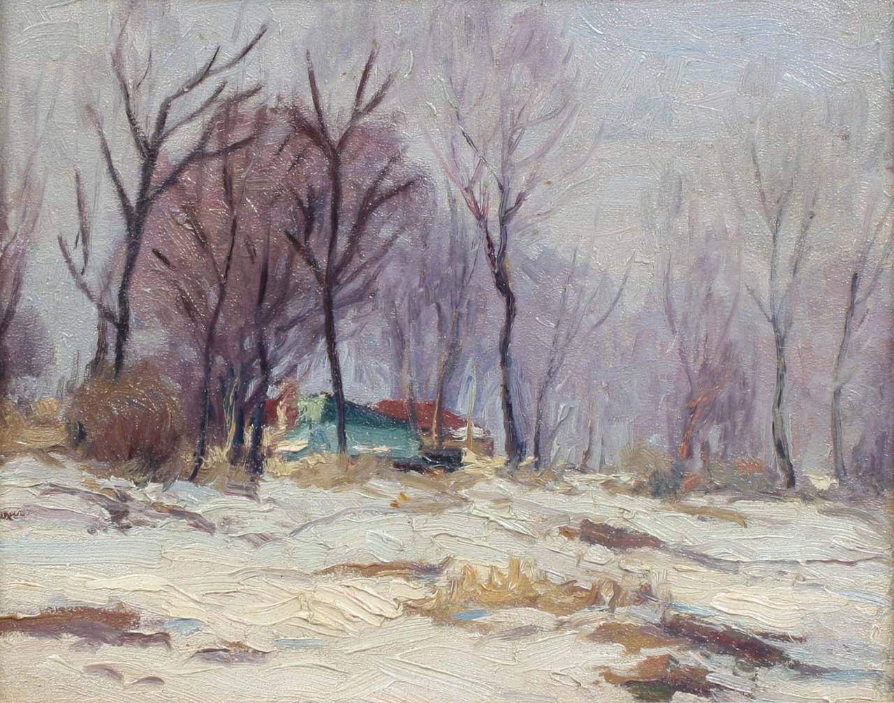 George Renouard Landscape Painting - Country Home in Winter