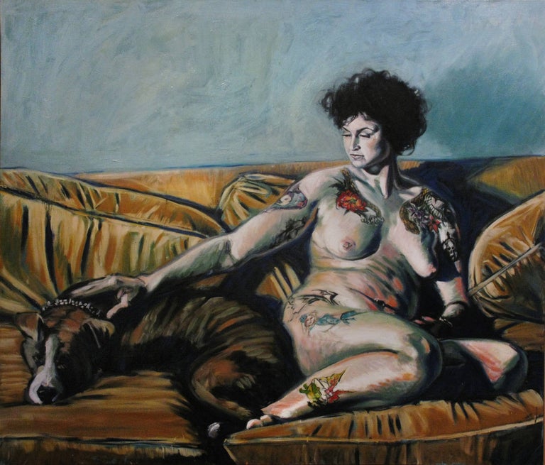 Bruce Adams Figurative Painting - Woman with Dog