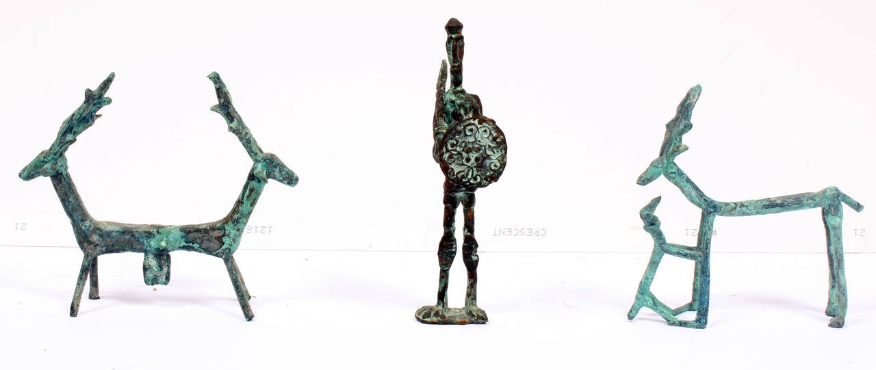 Franco d'Aspro Figurative Sculpture - Three Bronze Sculptures (Deer and Warrior)