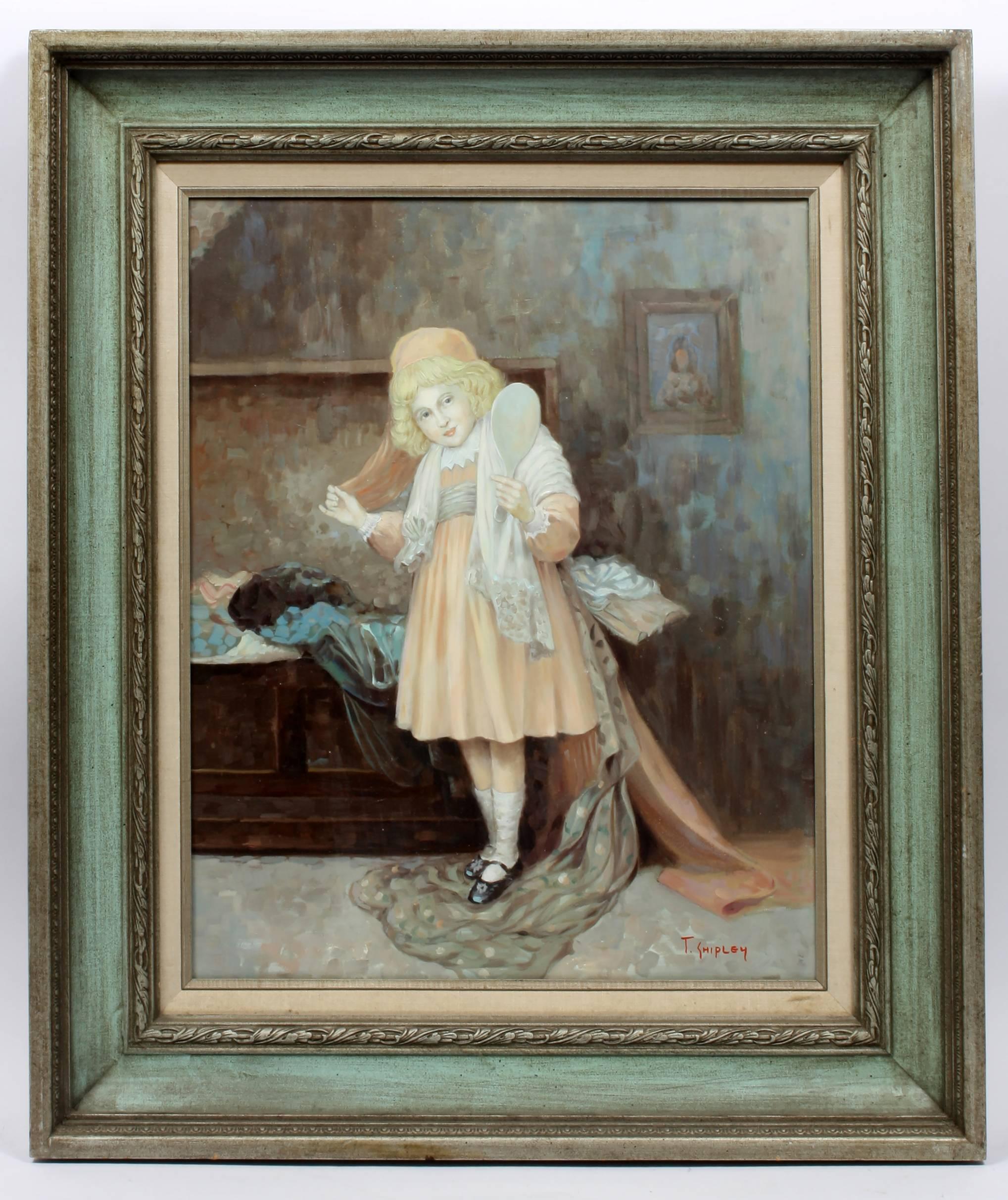 Young Girl Gazing Upon Herself - Painting by Thomas Shipley