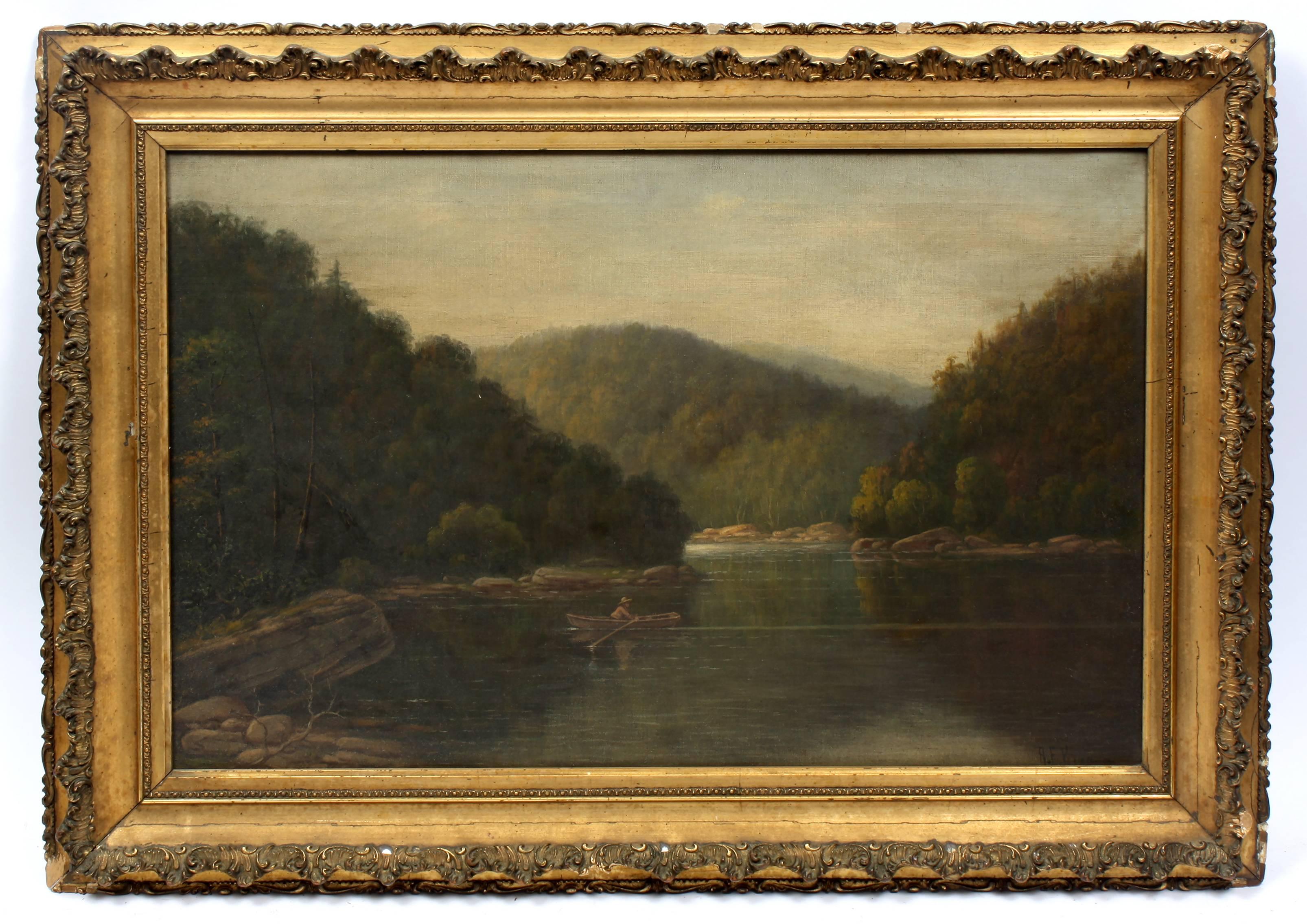 Fisherman in a Rowboat - Painting by Albert Francis King