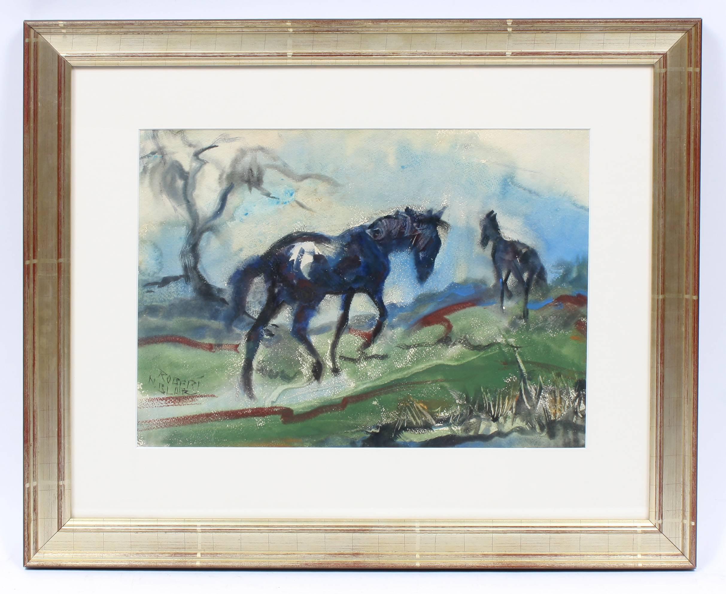 Chevaux sous la pluie - Art de Robert Noel Blair