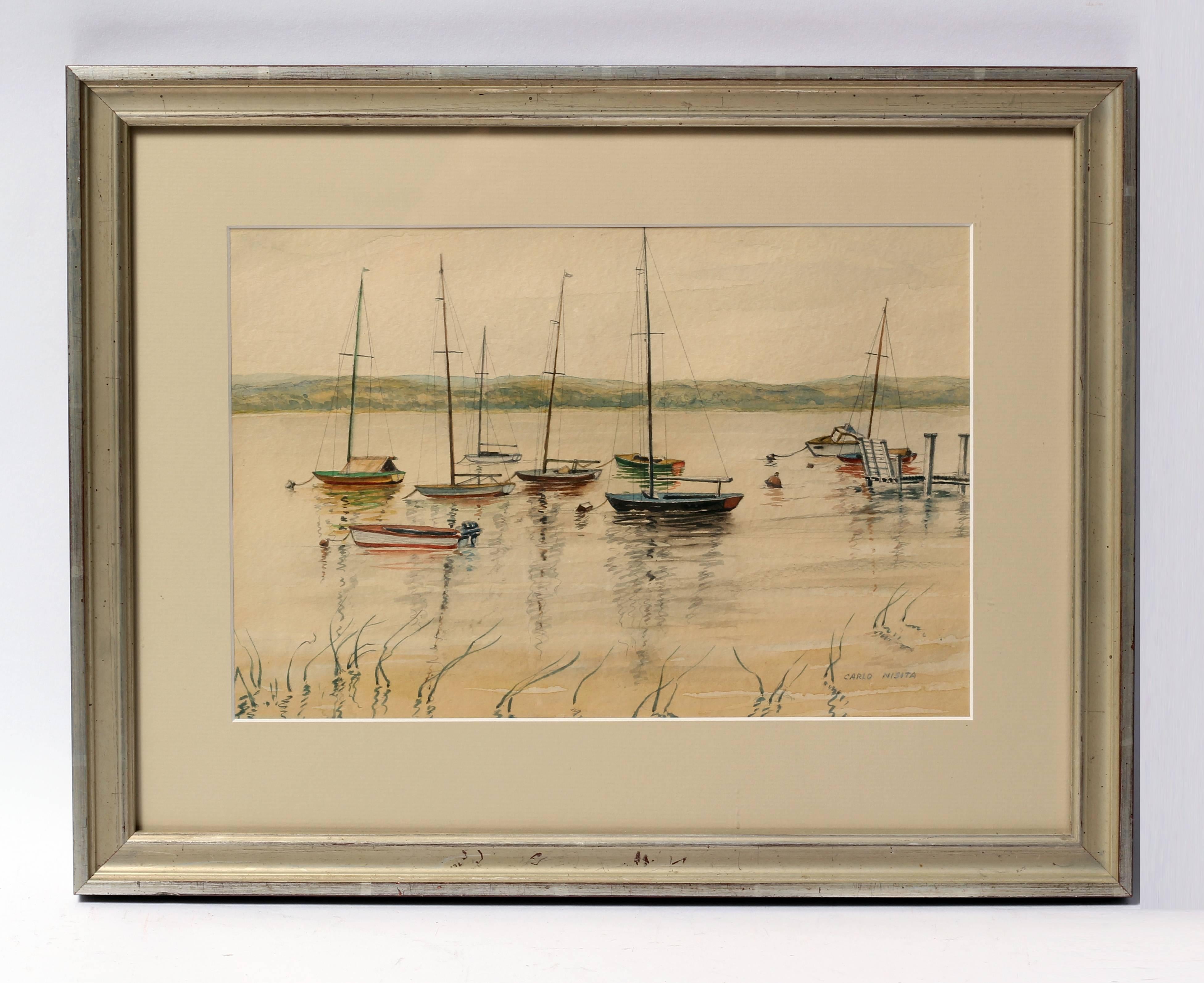 Sailboats Anchored - Painting by Carlo Nisita