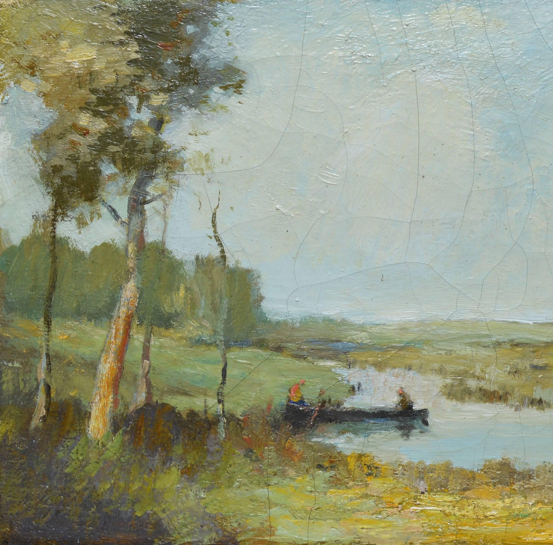 Summer on the Lake - Brown Landscape Painting by Fernando Carter