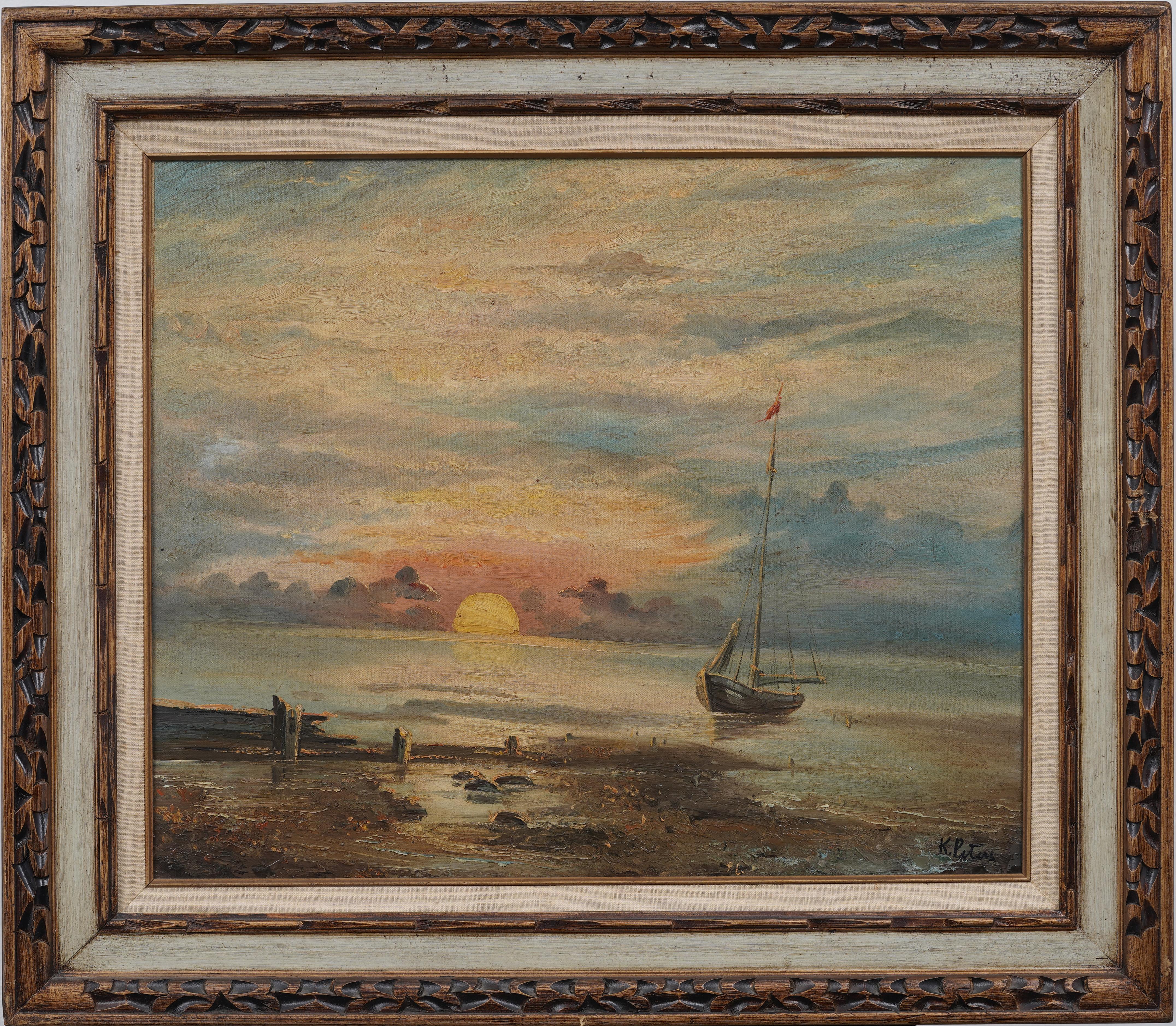 Vintage American School Signed Impressionist Seascape Framed Oil Painting