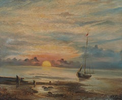 Vintage American School Signed Impressionist Seascape Framed Oil Painting