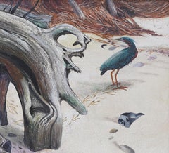 Vintage American Signed Impressionist Beach Bird Seascape Framed Oil Painting