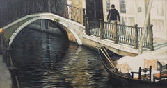 Vintage Italian Modernist Venice Canal Street Scene Framed & Signed Painting