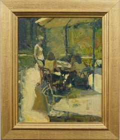 Greg Carter Signed Vintage American Modernist Framed Porch Scene Oil Painting