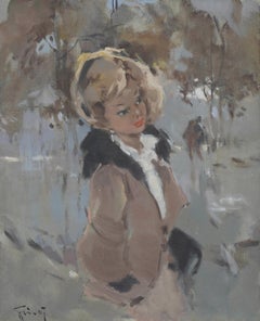 Tableau à l'huile moderne encadré représentant une scène de rue parisienne en hiver, dans un style vintage français