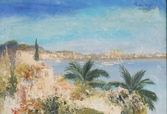 Dipinto a olio incorniciato in stile impressionista spagnolo d’epoca, firmato, raffigurante una scena costiera sulle spiagge di Maiorca
