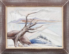 Edith Adams "Frozen River 1951" Vintage American Modernist Landscape Cubist Oil