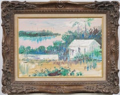 Signed Vintage American Modernist Bahama Coastal Palm Tree Framed Oil Painting