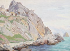 Vintage Signed New England Impressionist Seascape Framed Coastal Cliff Painting
