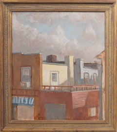 Finely Painted Brooklyn New York Rooftop Cityscape Oil Painting