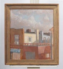 Finely Painted Brooklyn New York Rooftop Cityscape Oil Painting