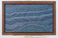 Vintage Framed Australian Aboriginal Pointillist Abstract Oil Painting