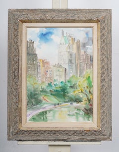 Vintage Central Park New York Cityscape Watercolor in Exquisite Heydenryk Frame