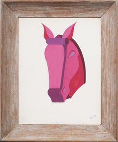 Vintage Vibrant Pink Pony Signed and Framed Art Print