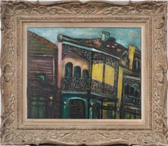 Vintage New Orleans Nicely Framed French Quarter Street Scene Oil Painting