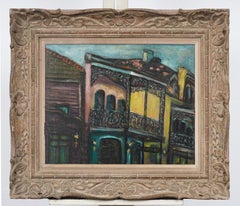 Vintage New Orleans Nicely Framed French Quarter Street Scene Oil Painting