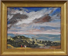 Vintage Impressionist Cloud-break Landscape Original Oil Painting