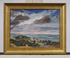 Vintage Impressionist Cloud-break Landscape Original Oil Painting