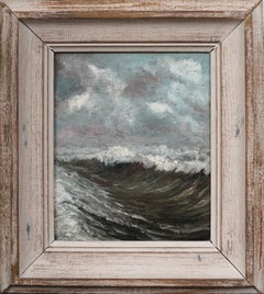 Antique Finely Painted Crashing Waves Seascape Oil Painting