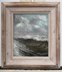Antique Finely Painted Crashing Waves Seascape Oil Painting