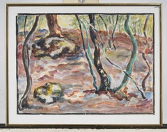 Vintage Forest Interior Watercolor Landscape Signed Original Painting