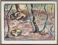 Vintage Forest Interior Watercolor Landscape Signed Original Painting